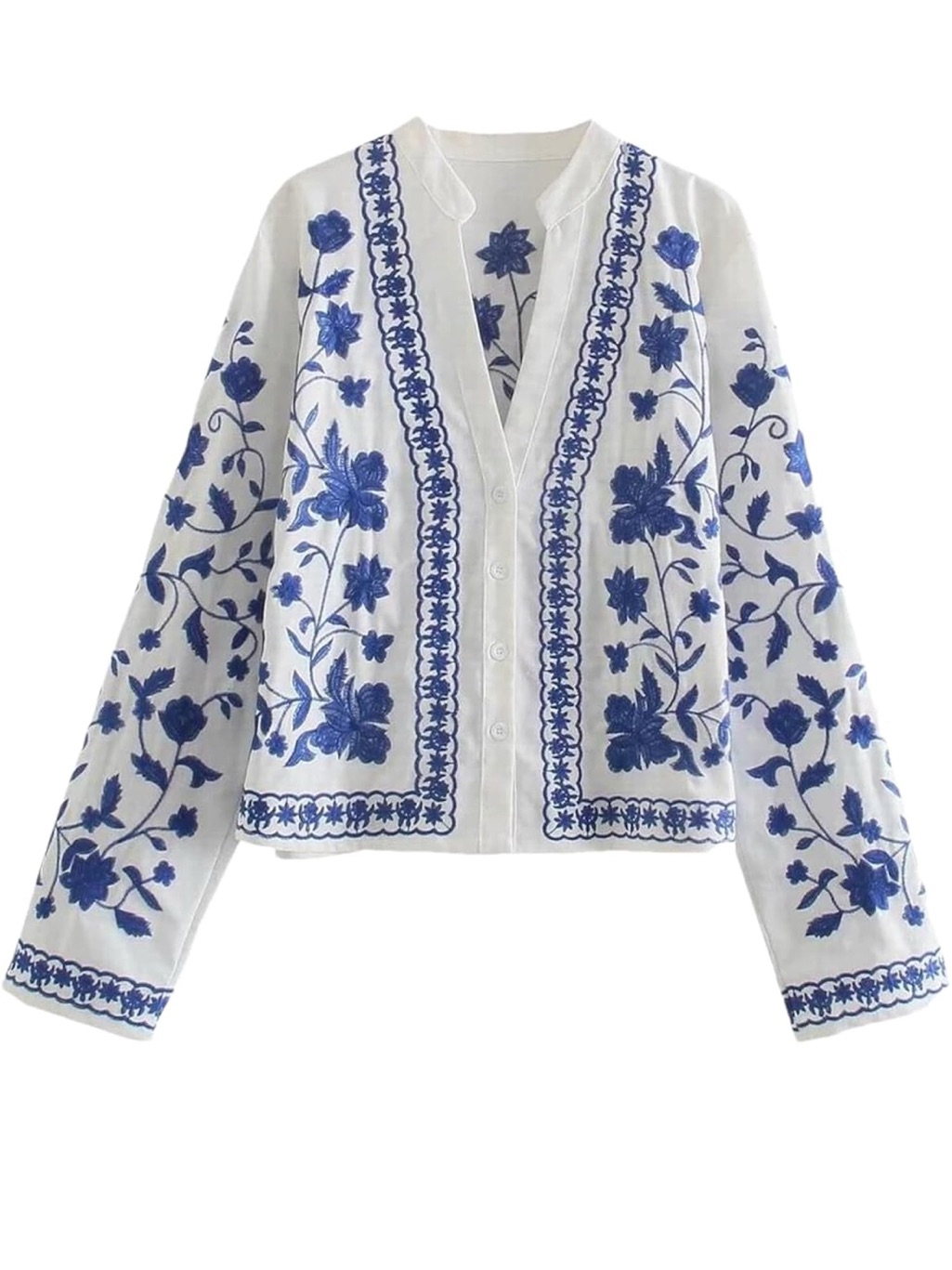 Liv Los Angeles Women’s Embroidery V Neck Button Long Sleeve Shirt (Size: S)